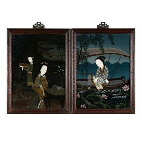 A Pair of Chinese Eglomise Panels
