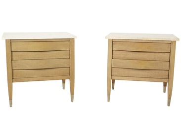 A Pair of Mid-Century Travertine-Top End Tables