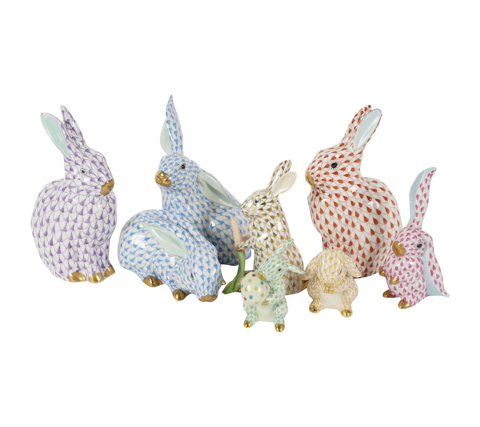 Eight Herend Fishnet Porcelain Rabbit Figures (1 of 8)