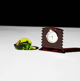 A Baccarat Crystal Clock and Paperweight