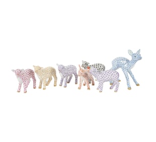 Seven Herend Fishnet Porcelain Animal Figurines