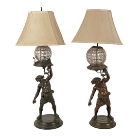 Two Bronze and Glass Figural Table Lamps