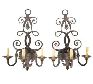 A Pair of Spanish Revival-Style Iron Sconces