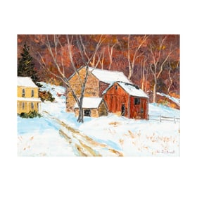 William Jachwak, B. 1954, Farm Buildings in a Snowy Landscape