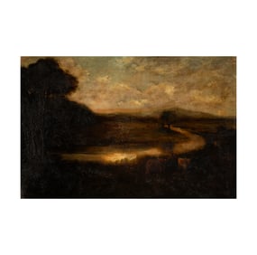 Late 19th/early 20th Century: River Landscape With Cattle
