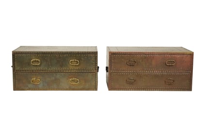 A Pair of Vintage Sarreid Brass-Clad Chests