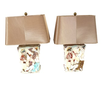 A Pair of Eugenio Pattarino Glazed Terracotta Table Lamps