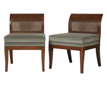 A Pair of Vintage Caned Slipper Chairs