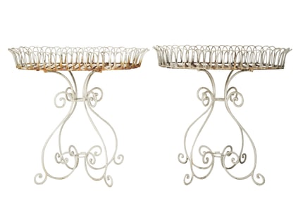 A Pair of French White-Painted Iron Plant Stands