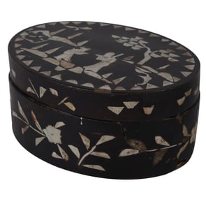 A Chinese Inlaid Wood Oval Box