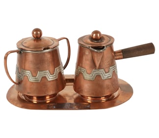 A Mexican Mixed Metals Sugar and Creamer Set