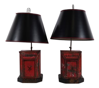 A Pair of Red-Painted Tole Spice Bins