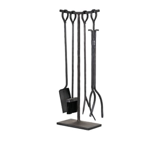 A Set of Arts and Crafts Wrought Iron Fire Tools
