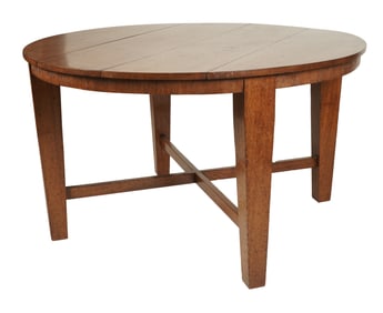 A Mission Oak Round Dining Table