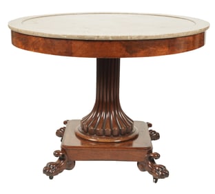 A Victorian Mahogany Round Center Table with Marble Top