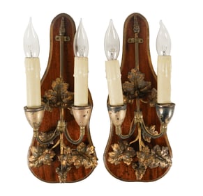 A Pair of English Gilt Metal and Wood Sconces