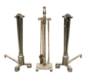 A Set of Iron Fire Tools and Andirons