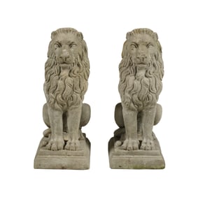 A Pair of Cast Cement Lion Figures