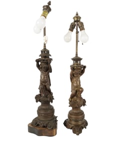 A Pair of Bronze Figural Table Lamps