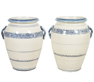A Pair of Italian Blue and White Pottery Jars
