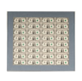 A Framed Sheet of Uncut U.S. Dollar Bills