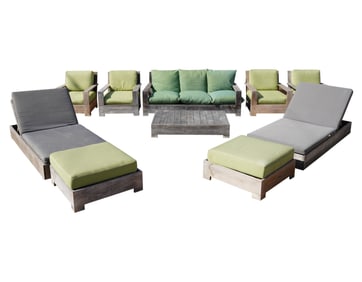 A Group of Restoration Hardware Teak Patio Furniture