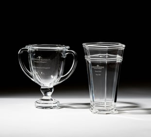 Two Greystone Mansion Tiffany Crystal Awards