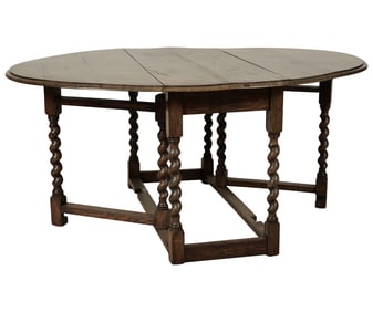 English Style Turned Oak Drop Leaf Table