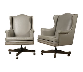 Two Large English Style Leather Conference Chairs