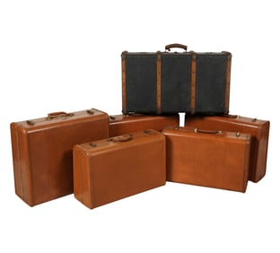 Six Assorted Leather Suitcases