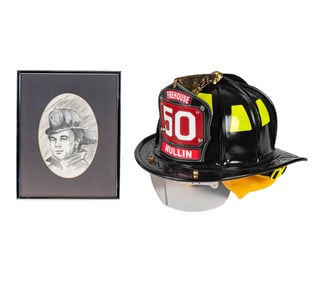 Peter Mullin Custom Fire Helmet with Drawing