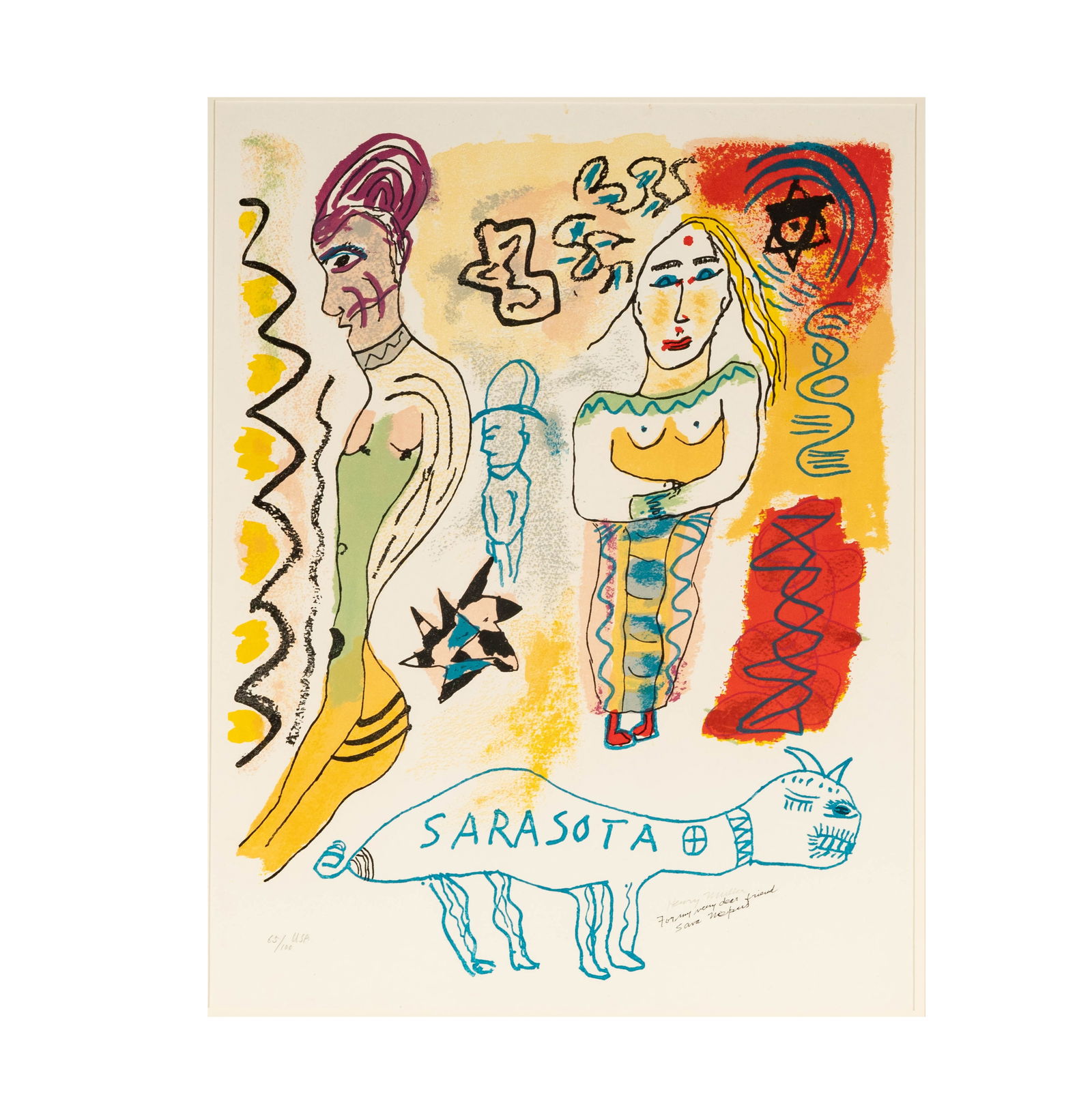 Henry Miller, American 1891-1980, Sarasota: serigraph signed lower right, dated, titled, and ed.65/100, Kubo collection, each with a certificate of authenticity Sight: 24 x 18 1/2 in. (61 x 47 cm.) Frame: 37 1/4 x 31 in. (94.6 x 78.7 cm.) Notes