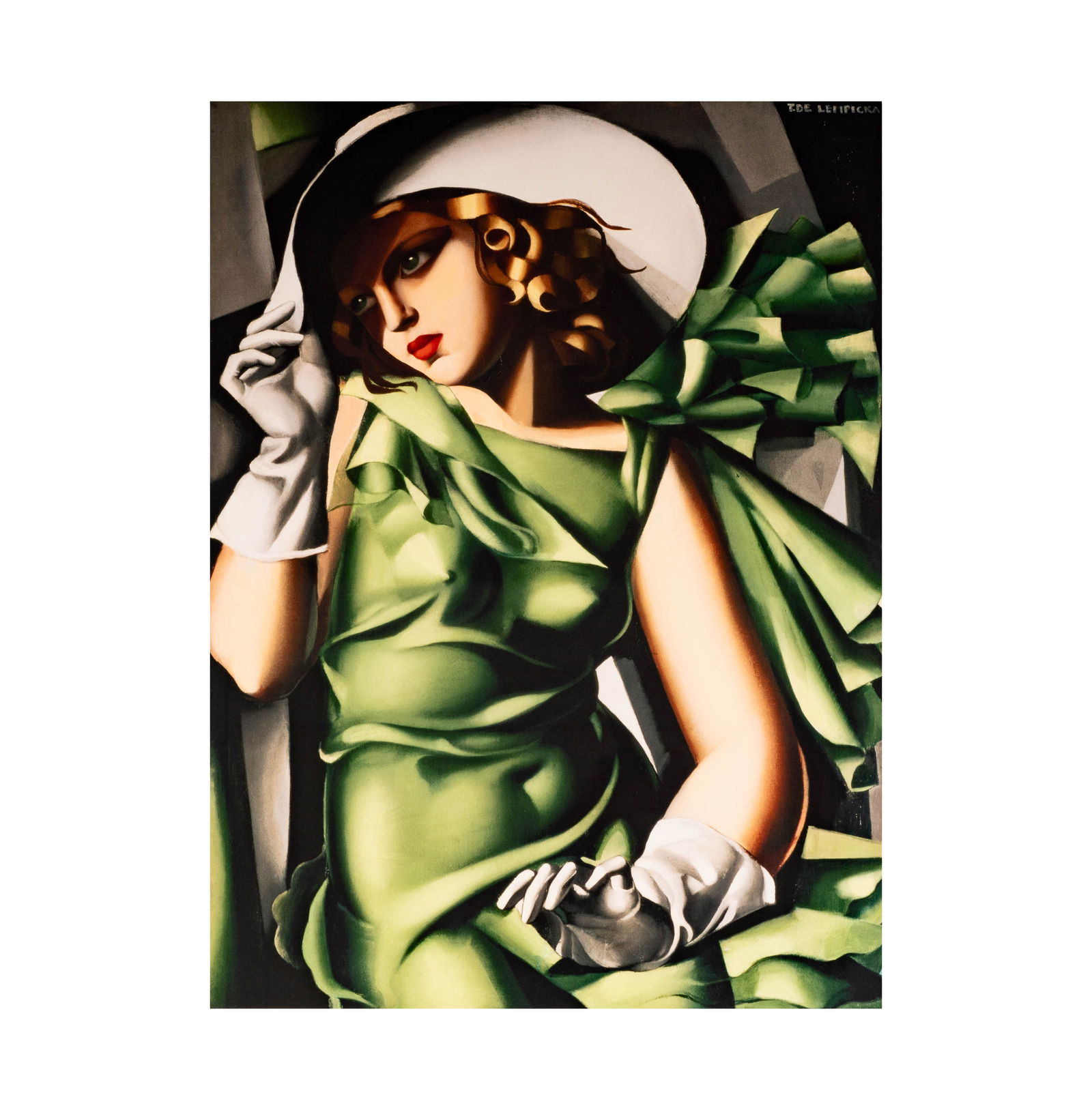Tamara de Lempicka (Polish, 1898 - 1980): Woman in Green: print, signed upper right in printing Image: 37 x 27 1/2 in. (94 x 69.9 cm.) Frame: 47 3/4 x 37 1/2 in. (121.3 x 95.3 cm.) Notes: This item does not qualify for in-house shipping. Please see our prefe
