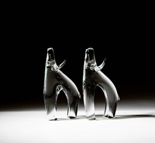 Pair of Glass Bulls
