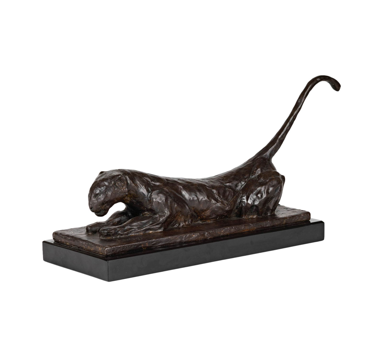 After Rembrandt Bugatti (Italian, 1884 - 1916): Lying Panther: With Foundary stamp and signed 10 1/4 x 17 x 7 1/2 in. (26 x 43.2 x 19.1 cm.)