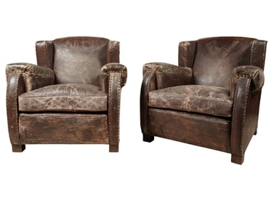 Pair of Deco Leather Armchairs