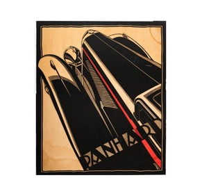 A Framed Panhard Advertising Tapestry