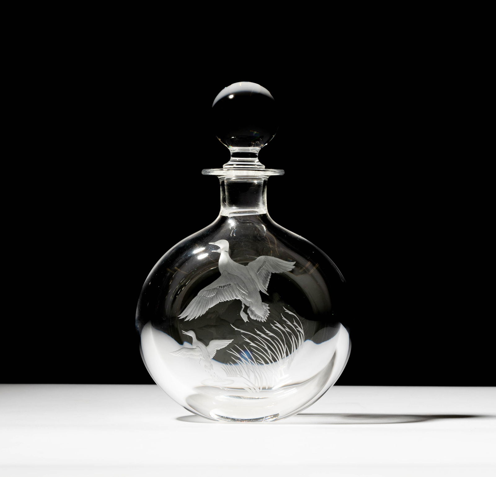Steuben Glass Ducks in Flight Flask