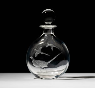 Steuben Glass Wild Pheasant Flask