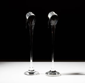 Two Steuben Glass Stork Sculptures