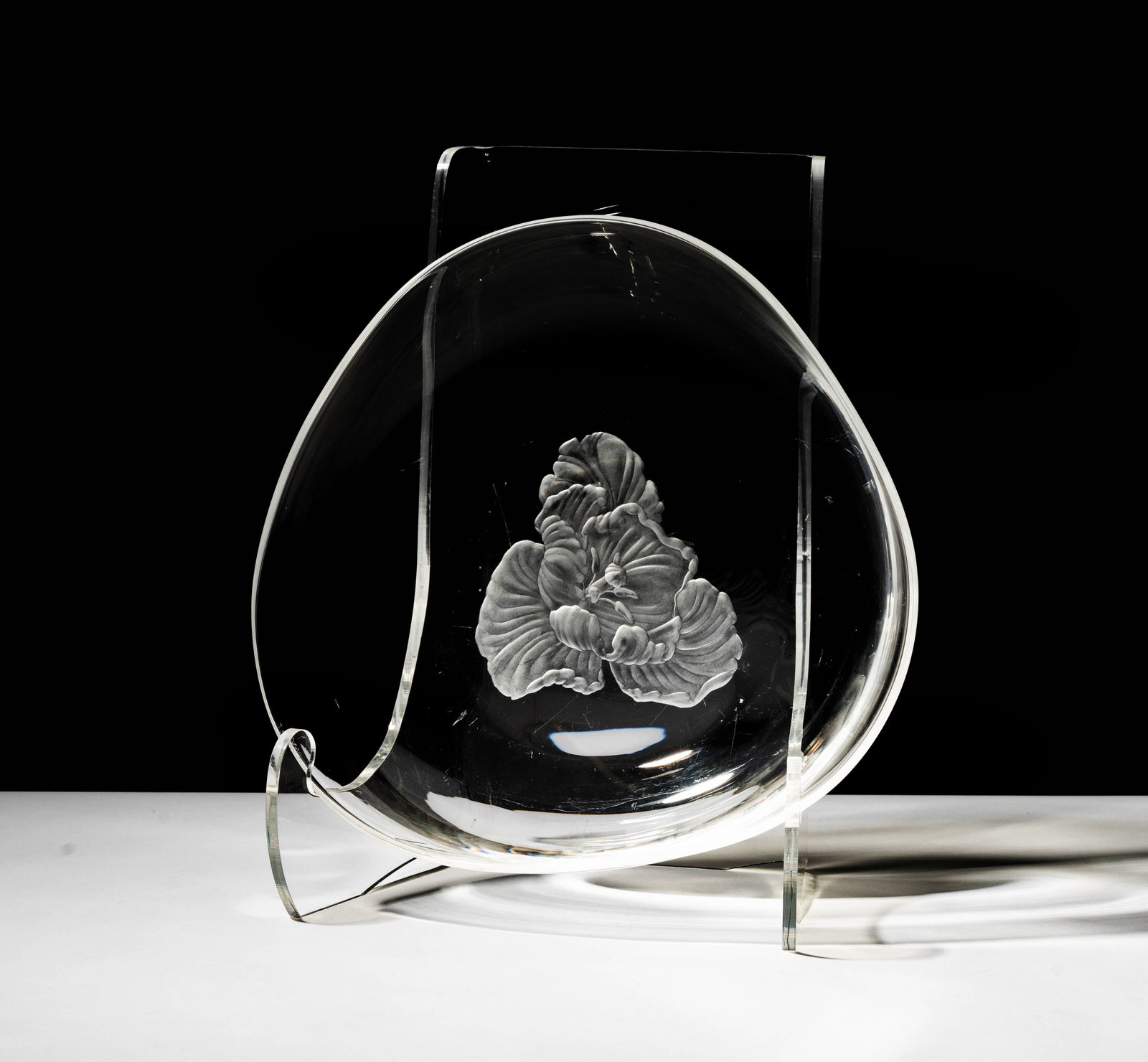 Steuben Glass Poppy Flower Bowl: signed; 2 1/2 x 11 x 10 3/4 in. (6.4 x 27.9 x 27.3 cm.); ; Provenance: The collection of Santa Barbara Steuben collector Joel Kreiner