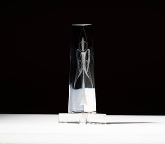 Steuben Glass Elliptical Etching Sculpture