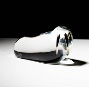 Steuben Glass and Silver Walrus Sculpture