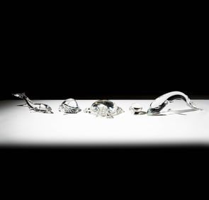 Five Steuben Glass Marine Animal Sculptures