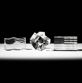 Three Steuben Glass American Flag Sculptures
