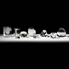 Nine Steuben Glass Heart Sculptures