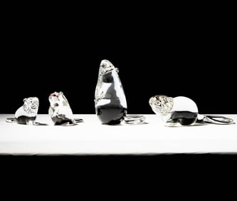 Four Steuben Glass Beaver Sculptures
