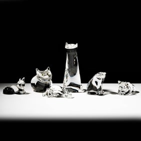 Six Steuben Glass Cat Sculptures