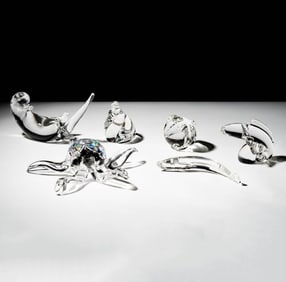 Six Steuben Glass Marine Animal Sculptures