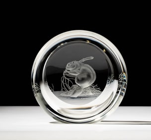 Steuben Glass Beaver Roundel Sculpture